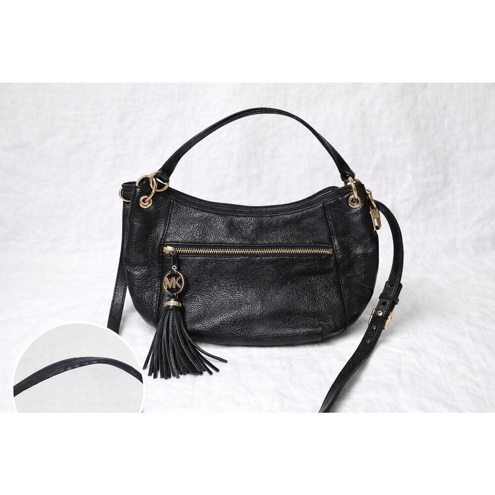 Michael Kors Black Pebbled Leather Crossbody Bag w/ Tassel – Removable Strap